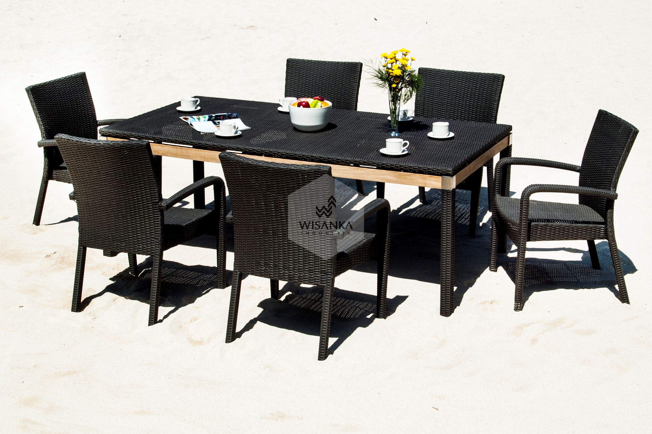 Synthetic Rattan Furniture Valerie Dining Set Indonesia Garden Teak
